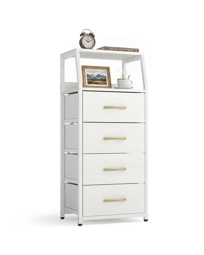 Tall Dresser with 4 Fabric Drawers and Metal Frame for Bedroom-White - White - Dressers & Chests