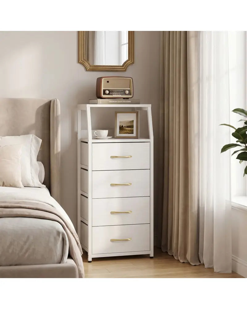 Tall Dresser with 4 Fabric Drawers and Metal Frame for Bedroom-White - White - Dressers & Chests
