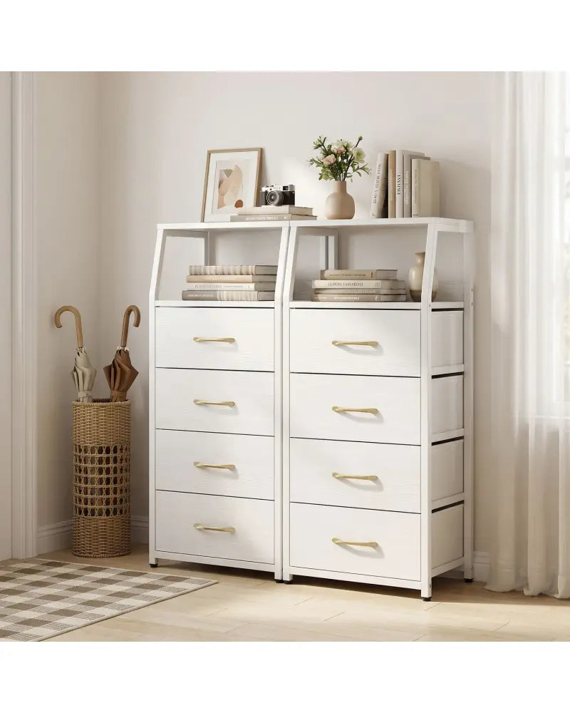 Tall Dresser with 4 Fabric Drawers and Metal Frame for Bedroom-White - White - Dressers & Chests