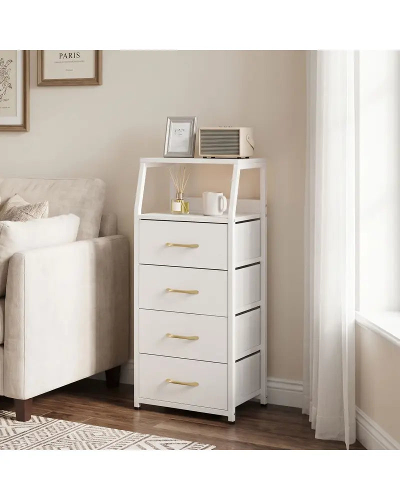 Tall Dresser with 4 Fabric Drawers and Metal Frame for Bedroom-White - White - Dressers & Chests