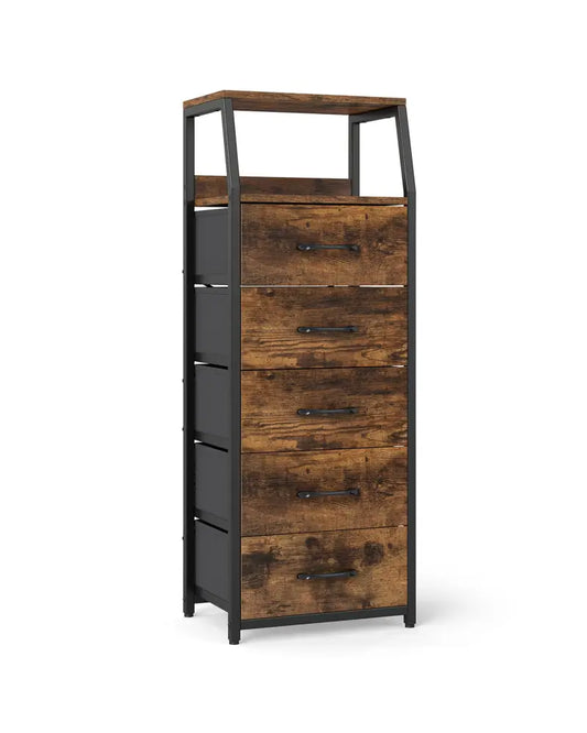 Tall Dresser with 5 Fabric Drawers for Bedroom 7-Tier Nightstand Chest of Drawers-Rustic Brown - Rustic Brown
