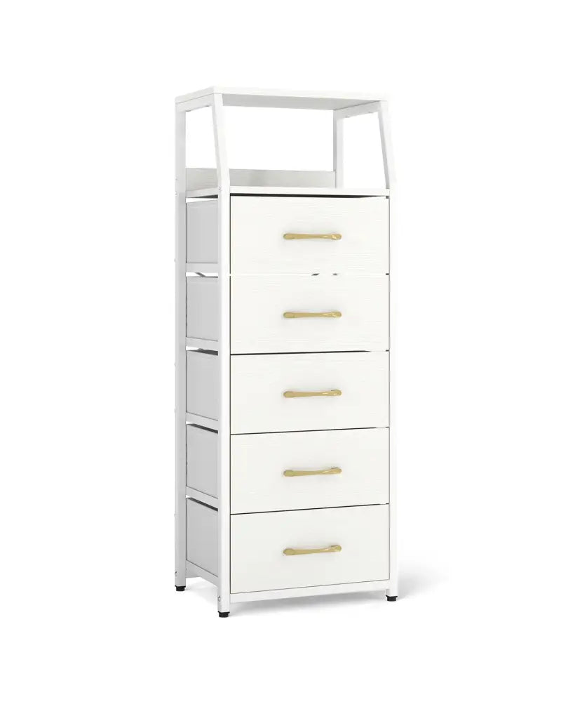 Tall Dresser with 5 Fabric Drawers for Bedroom 7-Tier Nightstand Chest of Drawers-White - White - Dressers & Chests
