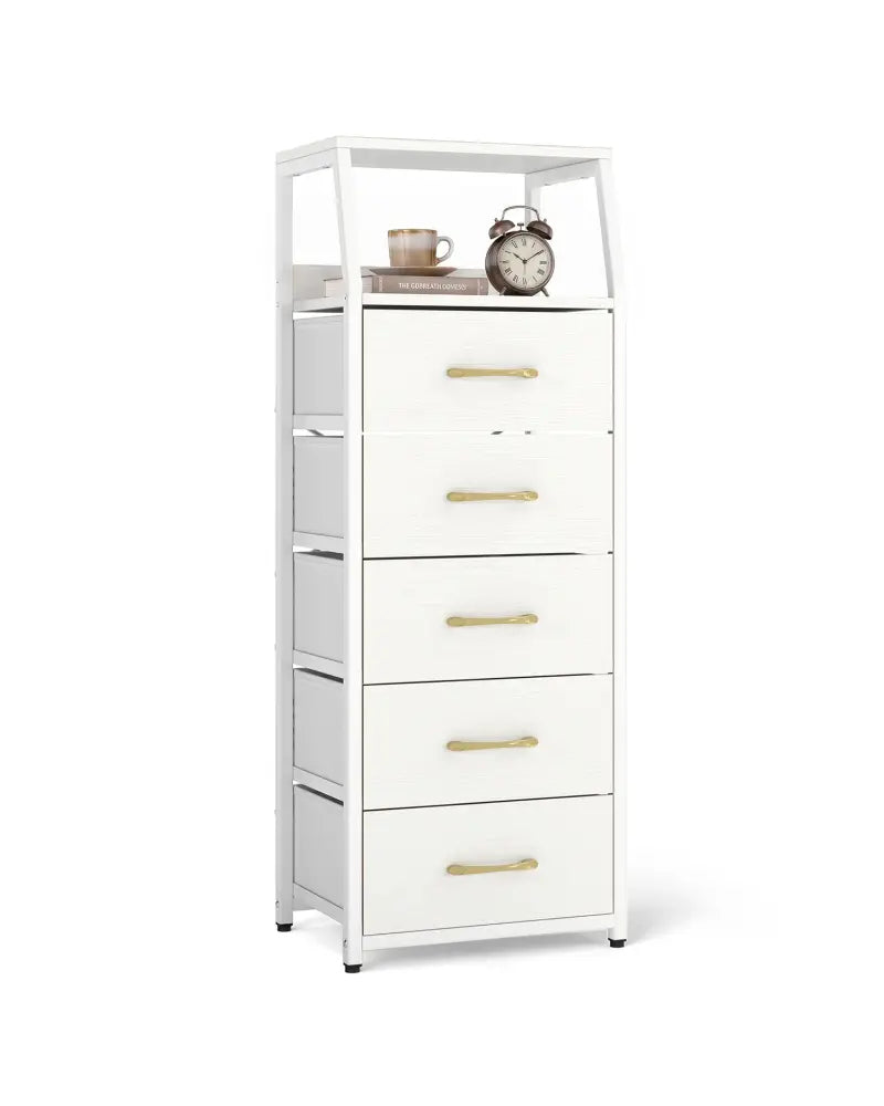Tall Dresser with 5 Fabric Drawers for Bedroom 7-Tier Nightstand Chest of Drawers-White - White - Dressers & Chests
