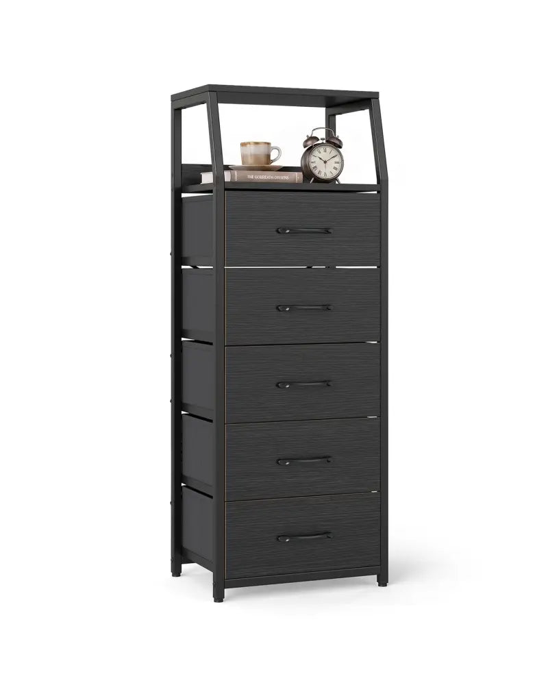Tall Dresser with 5 Fabric Drawers for Bedroom 7-Tier Nightstand Chest of Drawers-Black - Black - Dressers & Chests