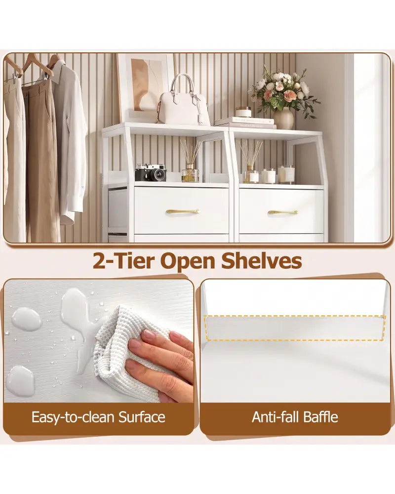 Tall Dresser with 5 Fabric Drawers for Bedroom 7-Tier Nightstand Chest of Drawers-White - White - Dressers & Chests