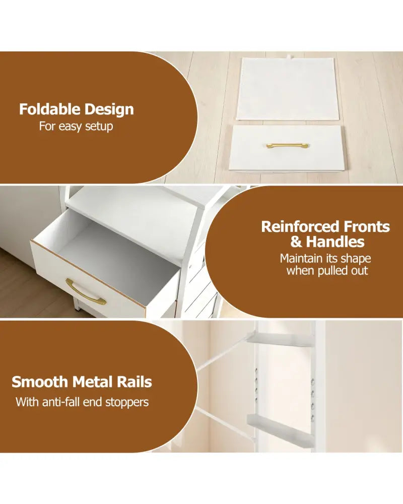 Tall Dresser with 5 Fabric Drawers for Bedroom 7-Tier Nightstand Chest of Drawers-White - White - Dressers & Chests