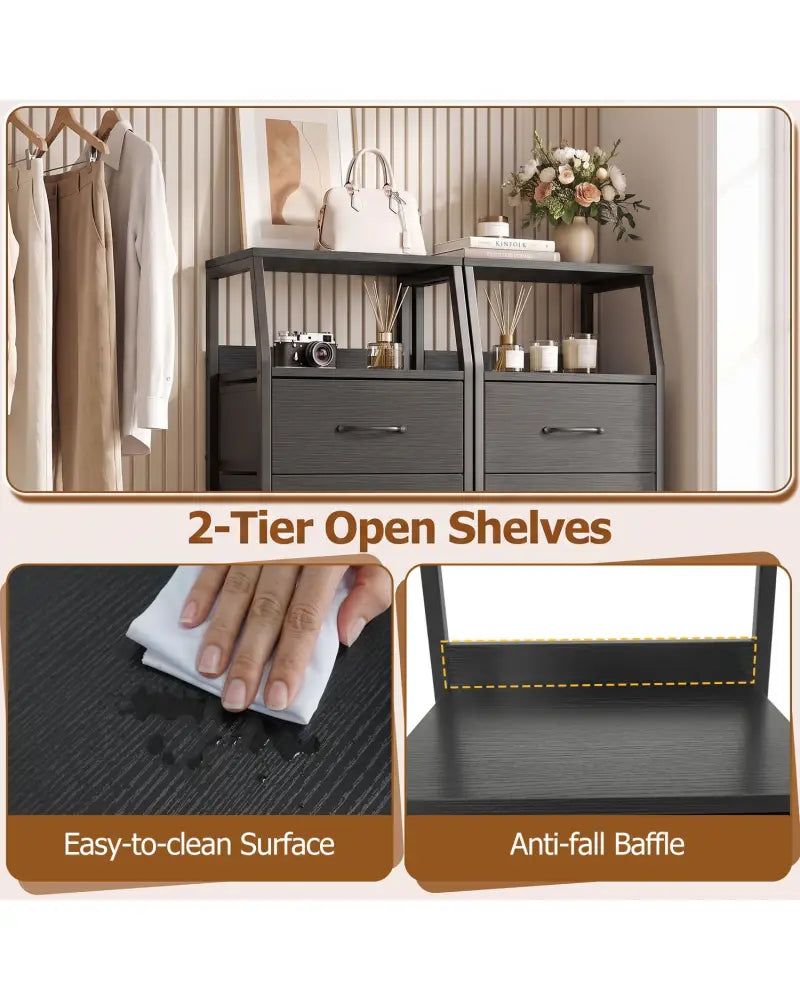 Tall Dresser with 5 Fabric Drawers for Bedroom 7-Tier Nightstand Chest of Drawers-Black - Black - Dressers & Chests