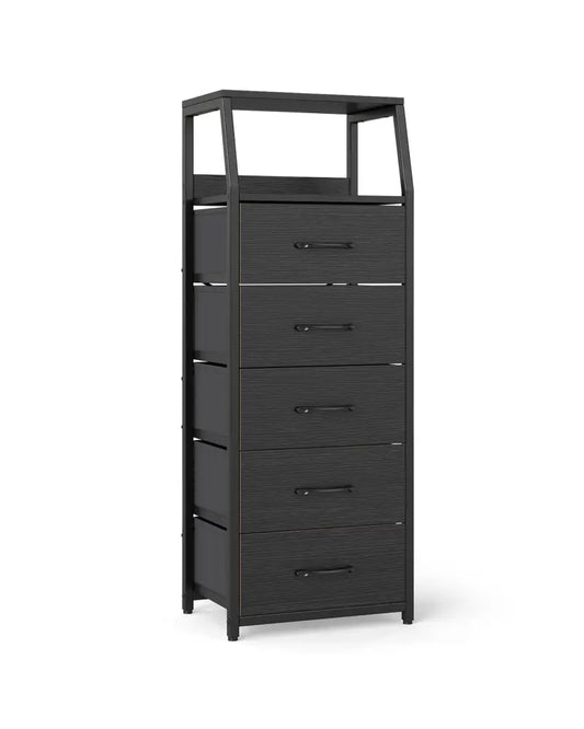 Tall Dresser with 5 Fabric Drawers for Bedroom 7-Tier Nightstand Chest of Drawers-Black - Black - Dressers & Chests