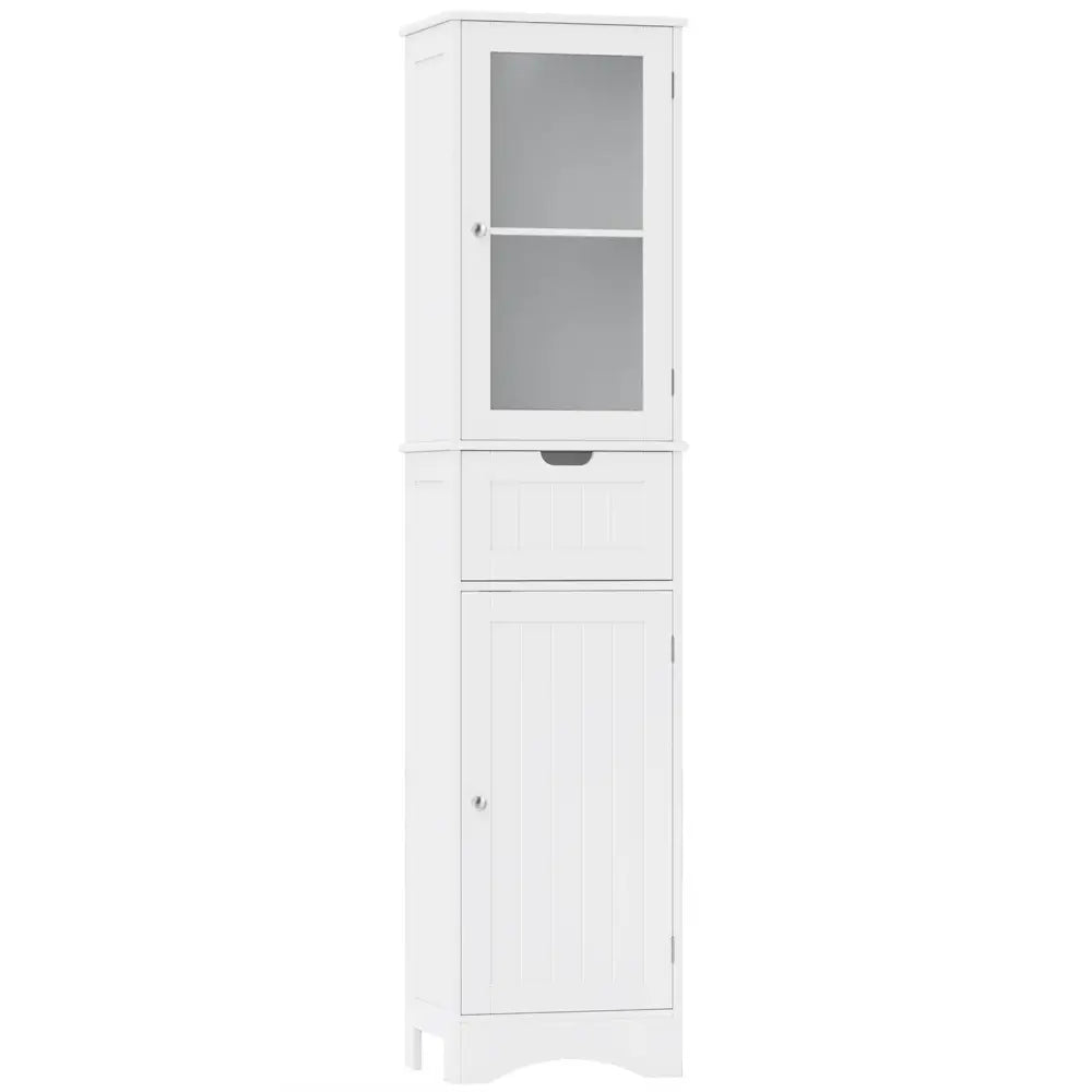 Tall Floor Storage Cabinet with 2 Doors and 1 Drawer for Bathroom-White - White - Floor Cabinets