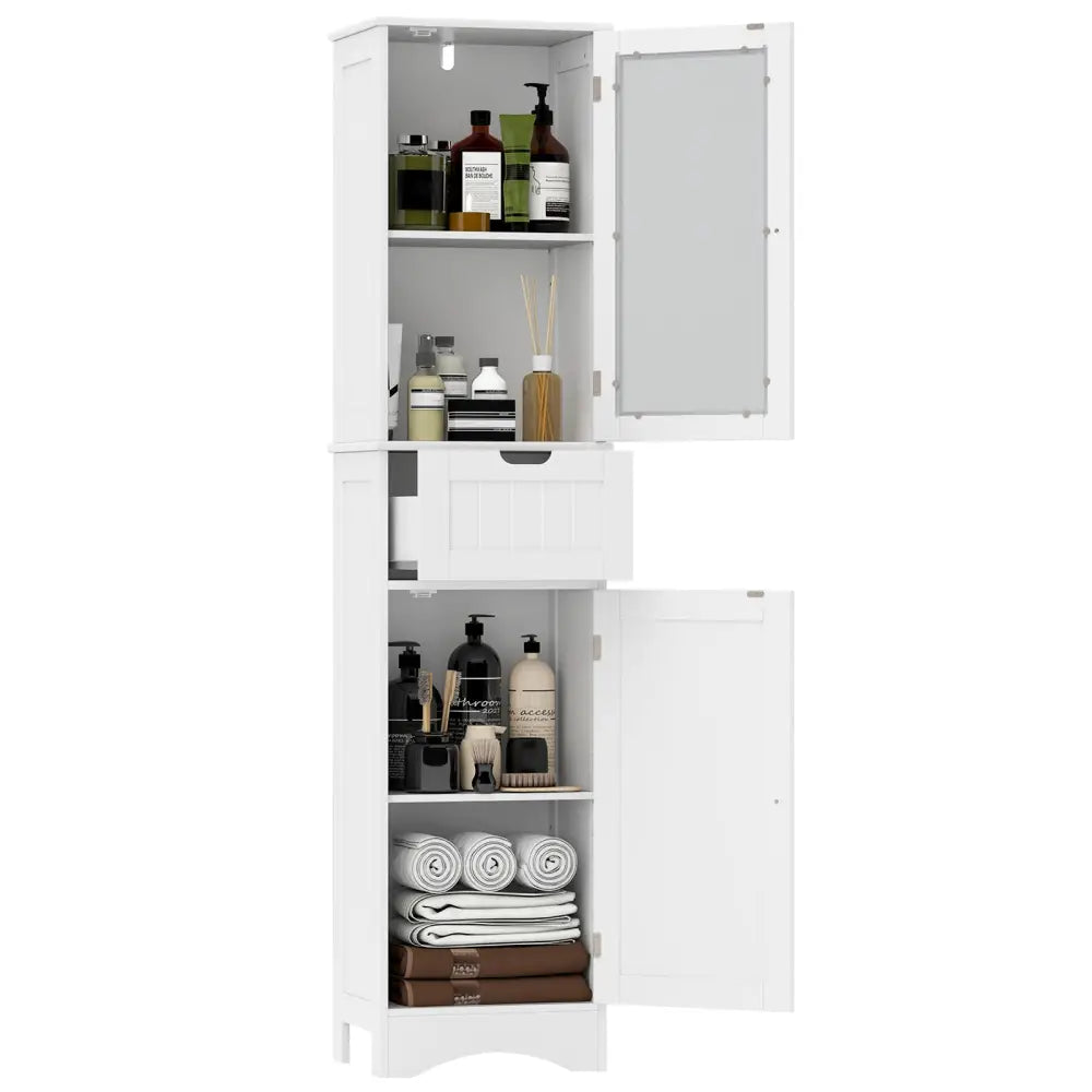 Tall Floor Storage Cabinet with 2 Doors and 1 Drawer for Bathroom-White - White - Floor Cabinets