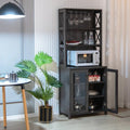 Tall Freestanding Bar Cabinet Buffet with Glass Holder and Adjustable Shelf-Gray - Gray - Sideboards Cabinets & Buffets