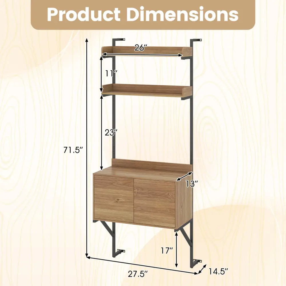 Tall Ladder Shelf with Storage Cabinet Narrow Wall Mounted Ladder Bookcase-Natural - Natural - Bookcases