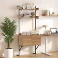 Tall Ladder Shelf with Storage Cabinet Narrow Wall Mounted Ladder Bookcase-Natural - Natural - Bookcases