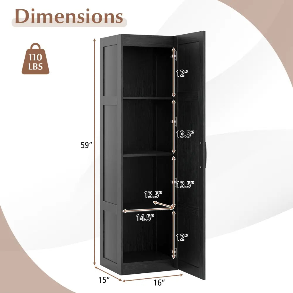 Tall Storage Cabinet with 4 Storage Shelves for Bathroom Living Room-Black - Black - Floor Cabinets