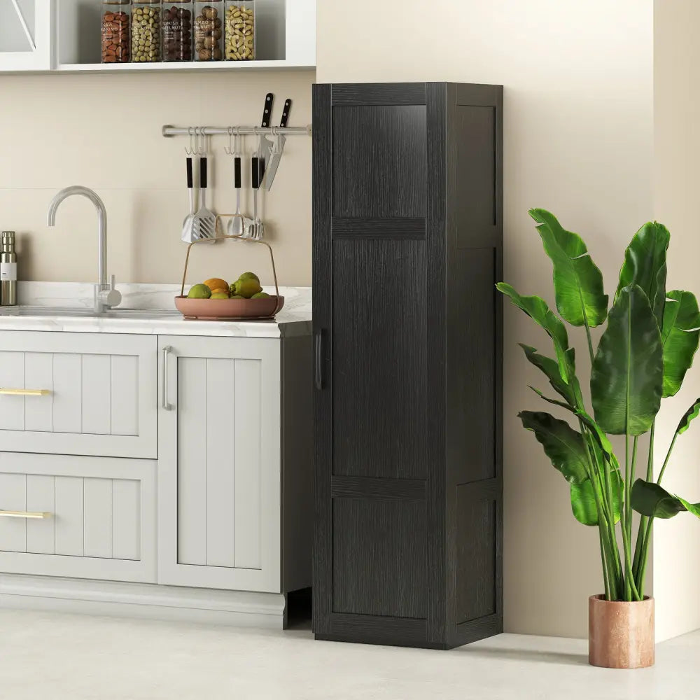 Tall Storage Cabinet with 4 Storage Shelves for Bathroom Living Room-Black - Black - Floor Cabinets