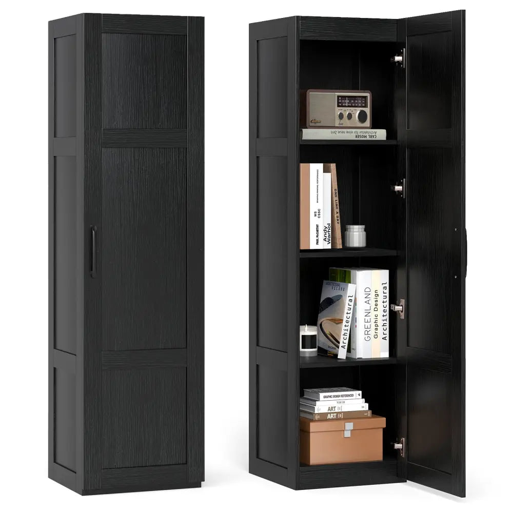 Tall Storage Cabinet with 4 Storage Shelves for Bathroom Living Room-Black - Black - Floor Cabinets