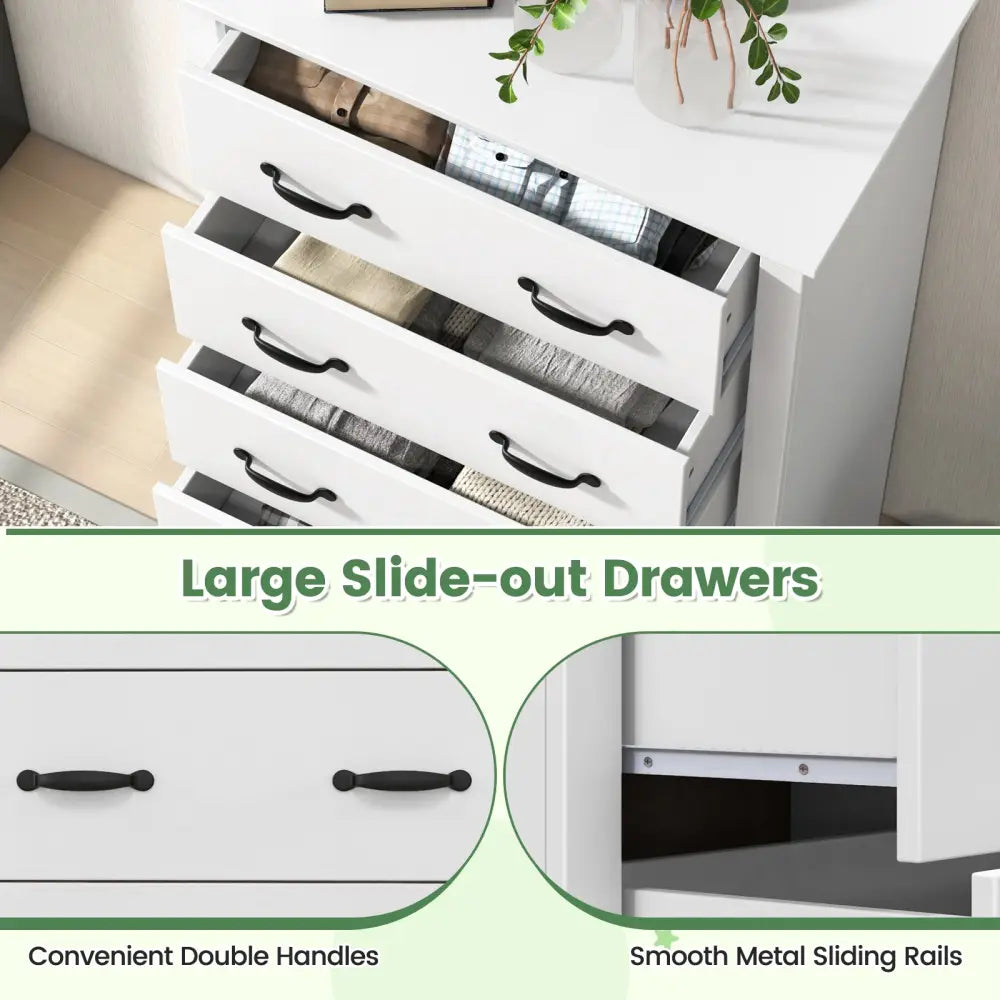 Tall Storage Dresser with 5 Pull-out Drawers for Bedroom Living Room-White - White - Dressers & Chests