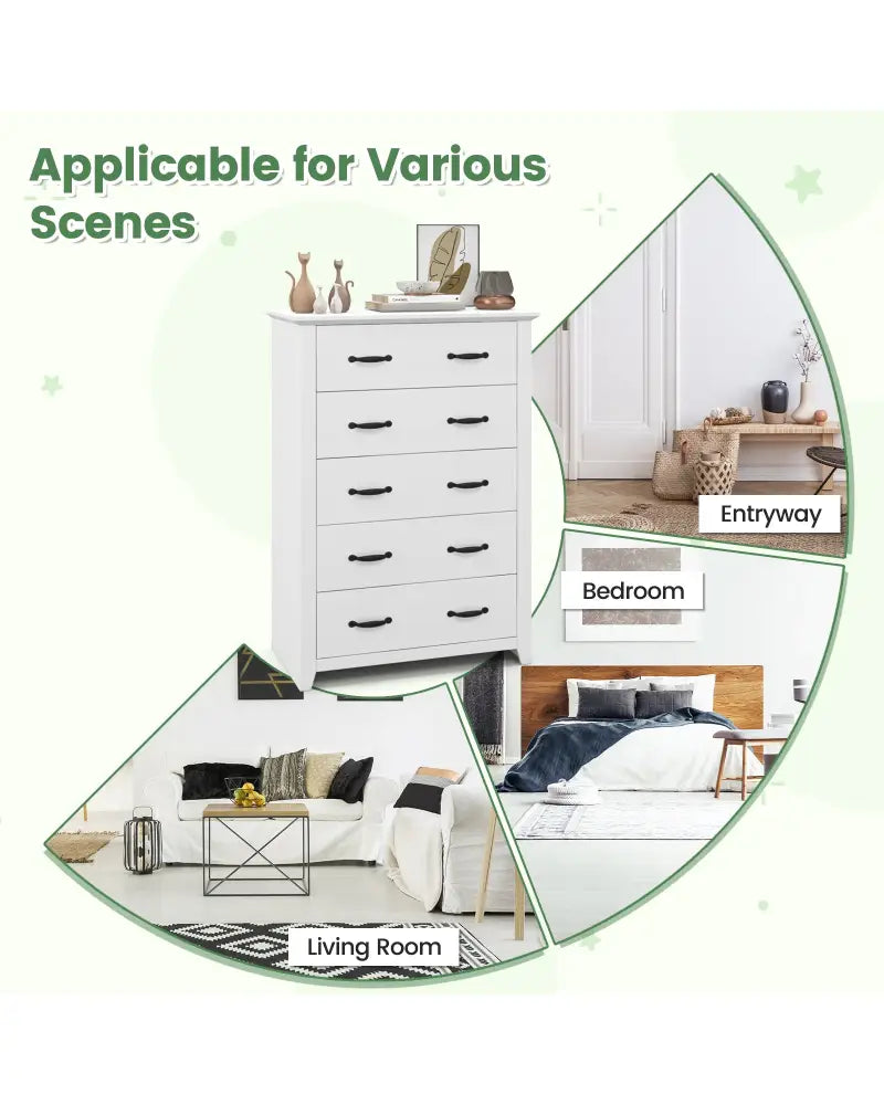 Tall Storage Dresser with 5 Pull-out Drawers for Bedroom Living Room-White - White - Dressers & Chests