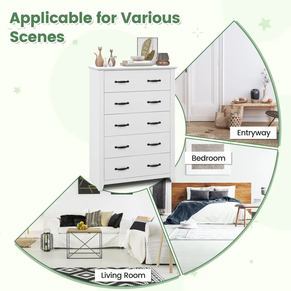 Tall Storage Dresser with 5 Pull-out Drawers for Bedroom Living Room-White - White - Dressers & Chests