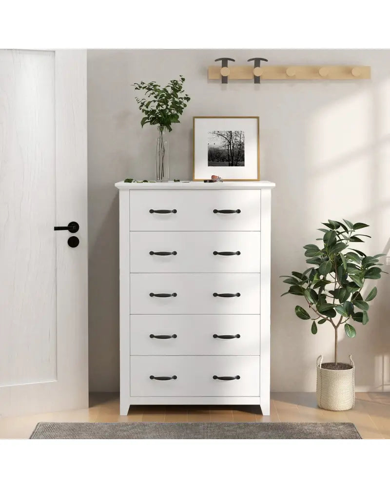 Tall Storage Dresser with 5 Pull-out Drawers for Bedroom Living Room-White - White - Dressers & Chests