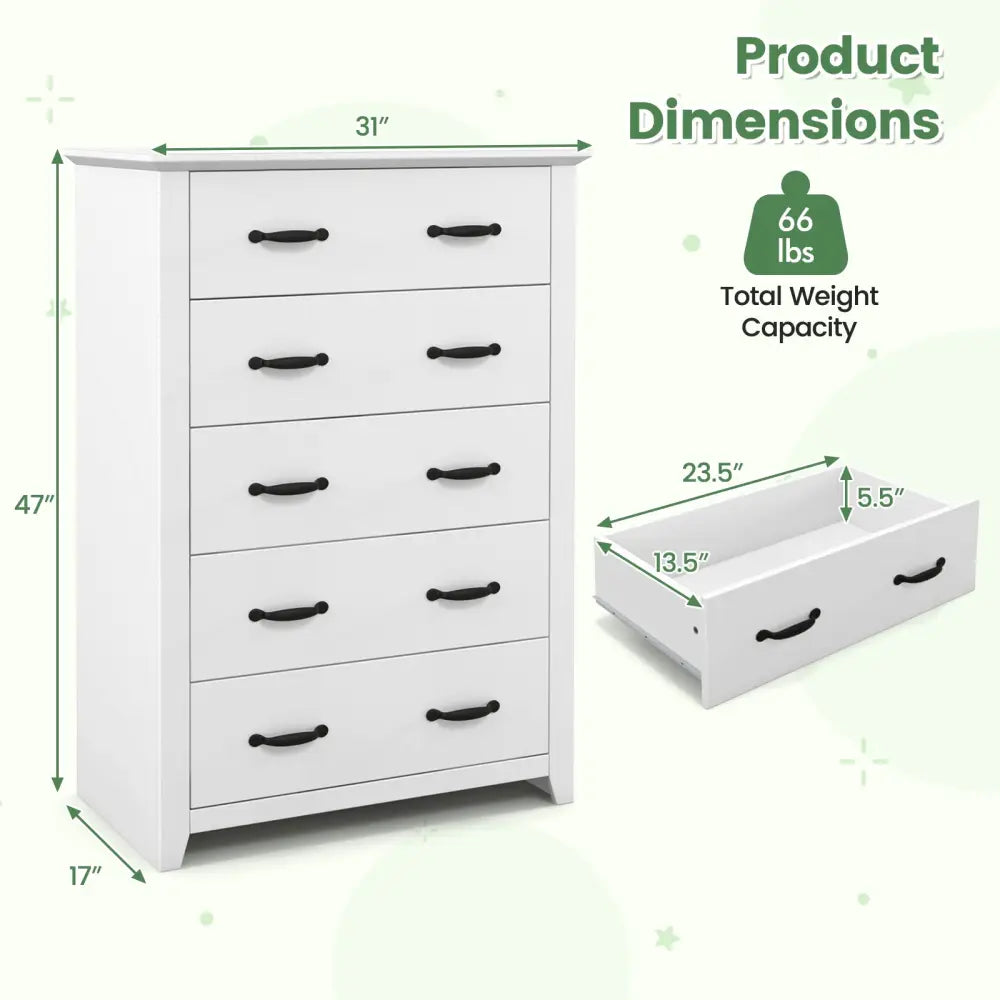 Tall Storage Dresser with 5 Pull-out Drawers for Bedroom Living Room-White - White - Dressers & Chests
