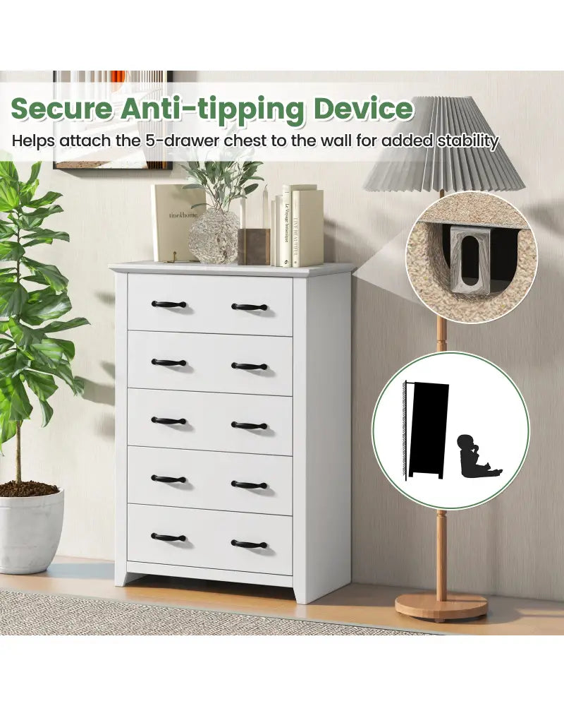 Tall Storage Dresser with 5 Pull-out Drawers for Bedroom Living Room-White - White - Dressers & Chests