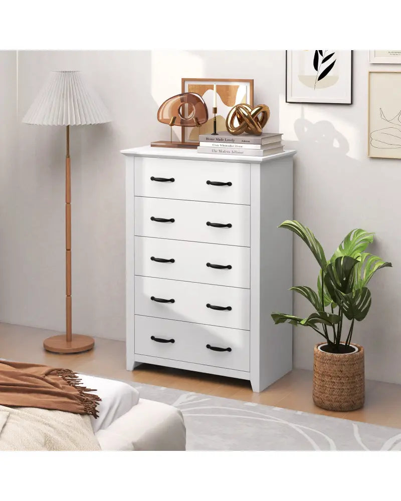 Tall Storage Dresser with 5 Pull-out Drawers for Bedroom Living Room-White - White - Dressers & Chests