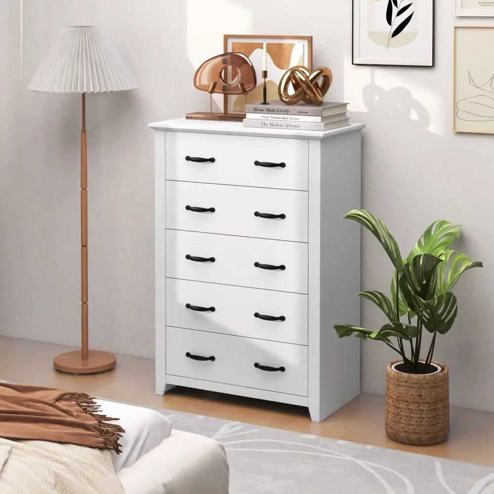 Tall Storage Dresser with 5 Pull-out Drawers for Bedroom Living Room-White - White - Dressers & Chests