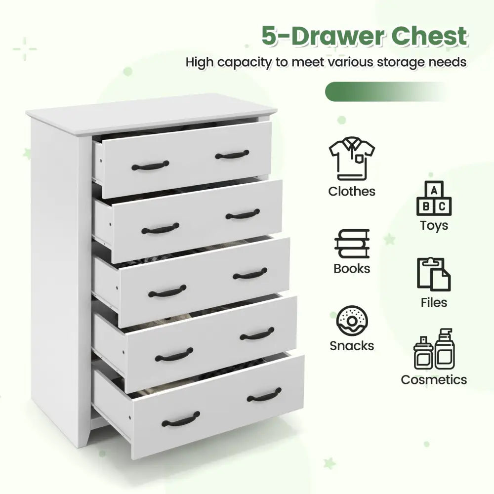Tall Storage Dresser with 5 Pull-out Drawers for Bedroom Living Room-White - White - Dressers & Chests