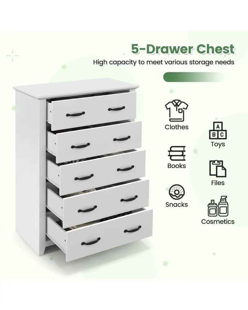 Tall Storage Dresser with 5 Pull-out Drawers for Bedroom Living Room-White - White - Dressers & Chests