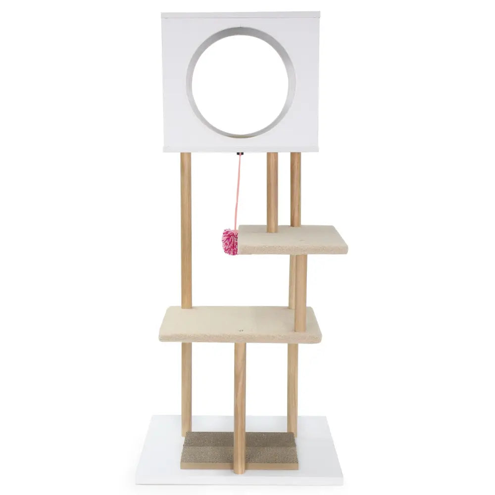 Tall Wood Cat Tower with 2 Corrugated Cardboard-White - White - Cat Trees Condos & Scratchers