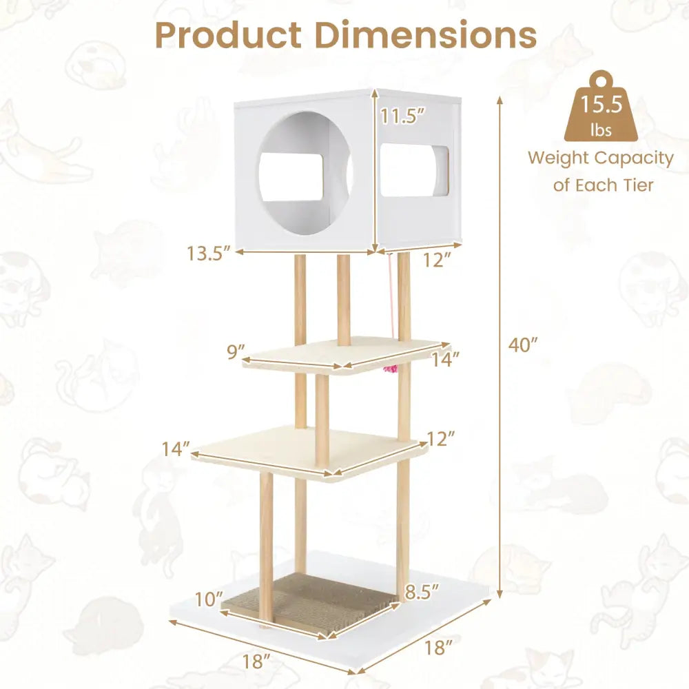 Tall Wood Cat Tower with 2 Corrugated Cardboard-White - White - Cat Trees Condos & Scratchers