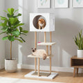 Tall Wood Cat Tower with 2 Corrugated Cardboard-White - White - Cat Trees Condos & Scratchers