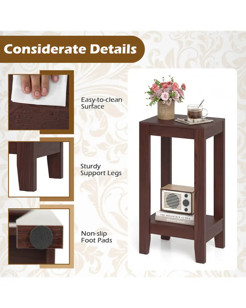 Tall Wooden Sofa End Table Side Table - Brown - End & Side Tables