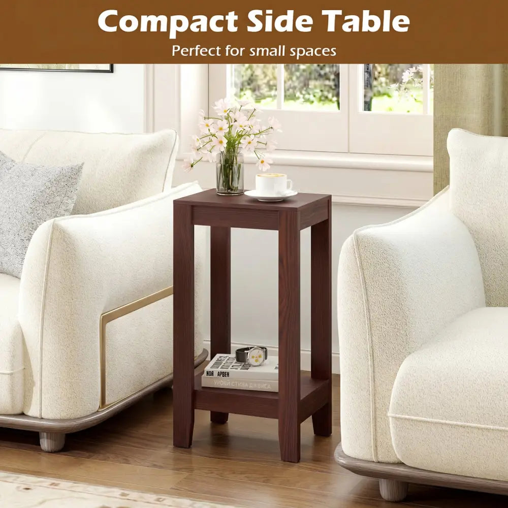 Tall Wooden Sofa End Table Side Table - Brown - End & Side Tables