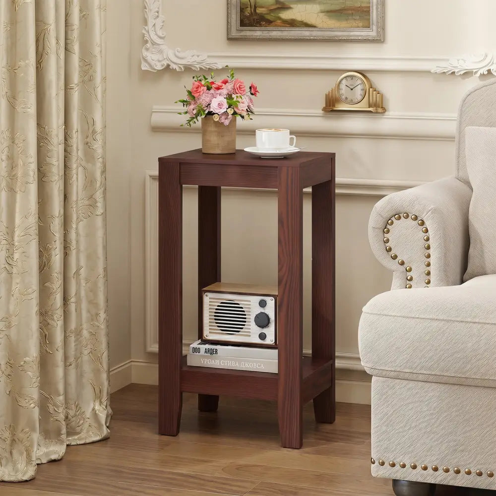 Tall Wooden Sofa End Table Side Table - Brown - End & Side Tables