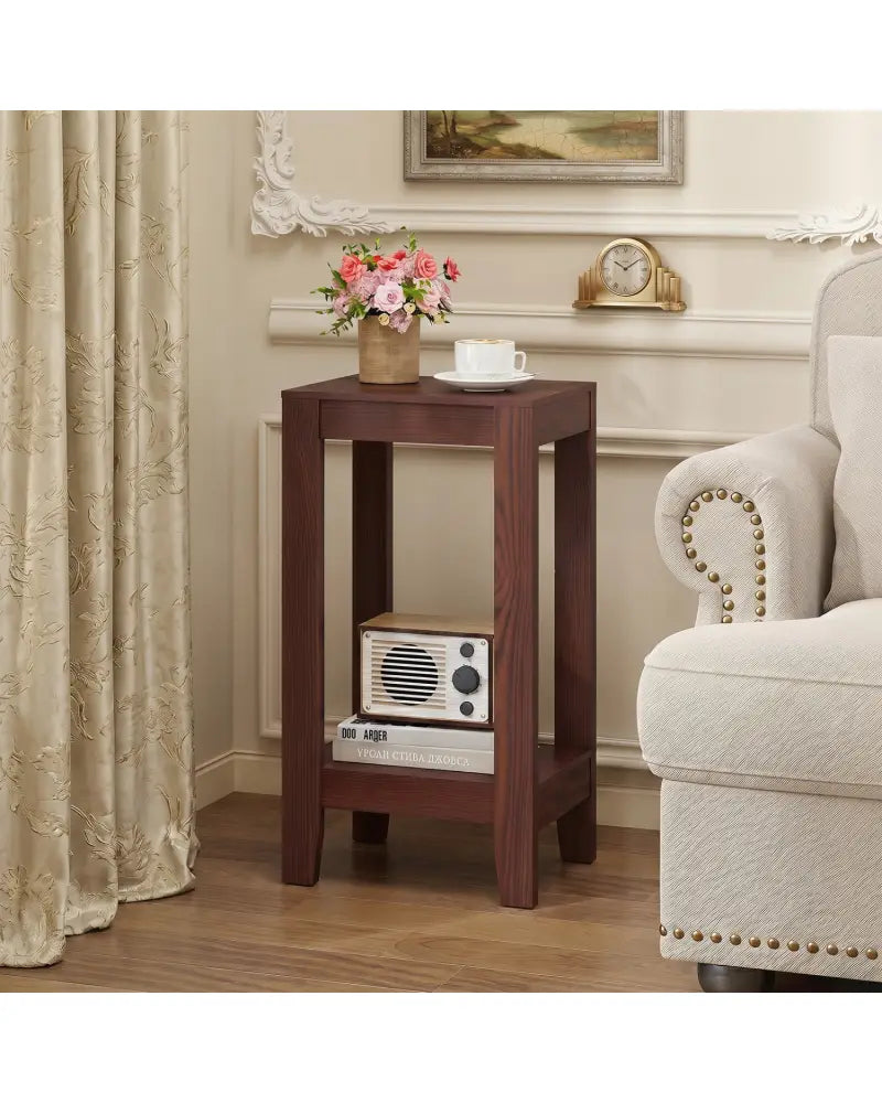 Tall Wooden Sofa End Table Side Table - Brown - End & Side Tables