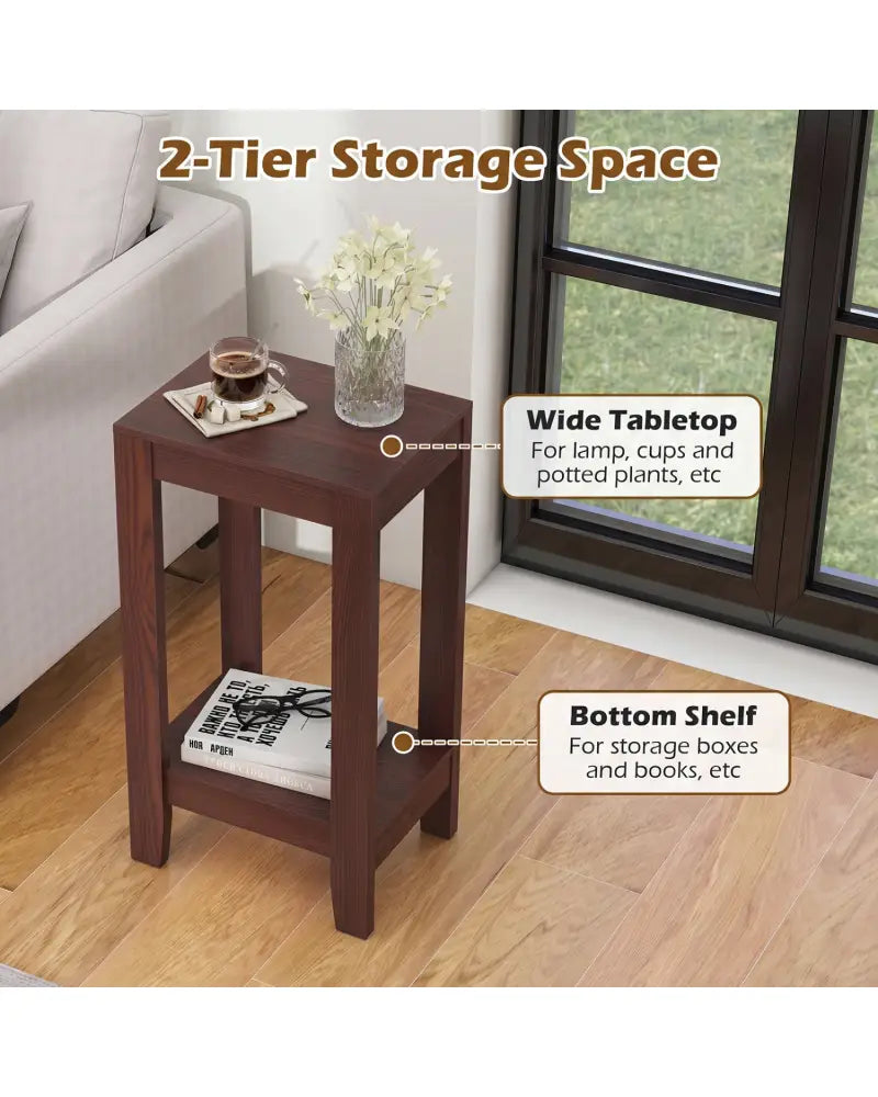 Tall Wooden Sofa End Table Side Table - Brown - End & Side Tables