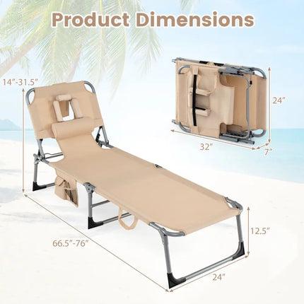 Tanning Chair with Face Arm Holes Folding Chair-Beige - Beige - Outdoor Chaise Lounges