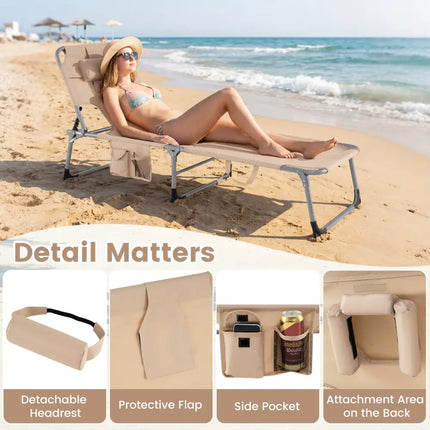 Tanning Chair with Face Arm Holes Folding Chair-Beige - Beige - Outdoor Chaise Lounges