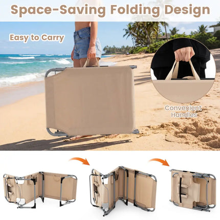 Tanning Chair with Face Arm Holes Folding Chair-Beige - Beige - Outdoor Chaise Lounges