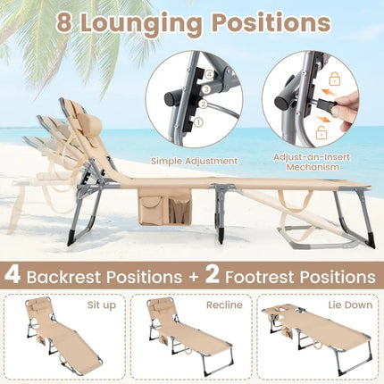 Tanning Chair with Face Arm Holes Folding Chair-Beige - Beige - Outdoor Chaise Lounges