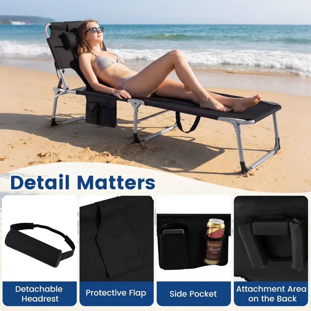 Tanning Chair with Face Arm Holes Folding Chair-Black - Black - Outdoor Chaise Lounges