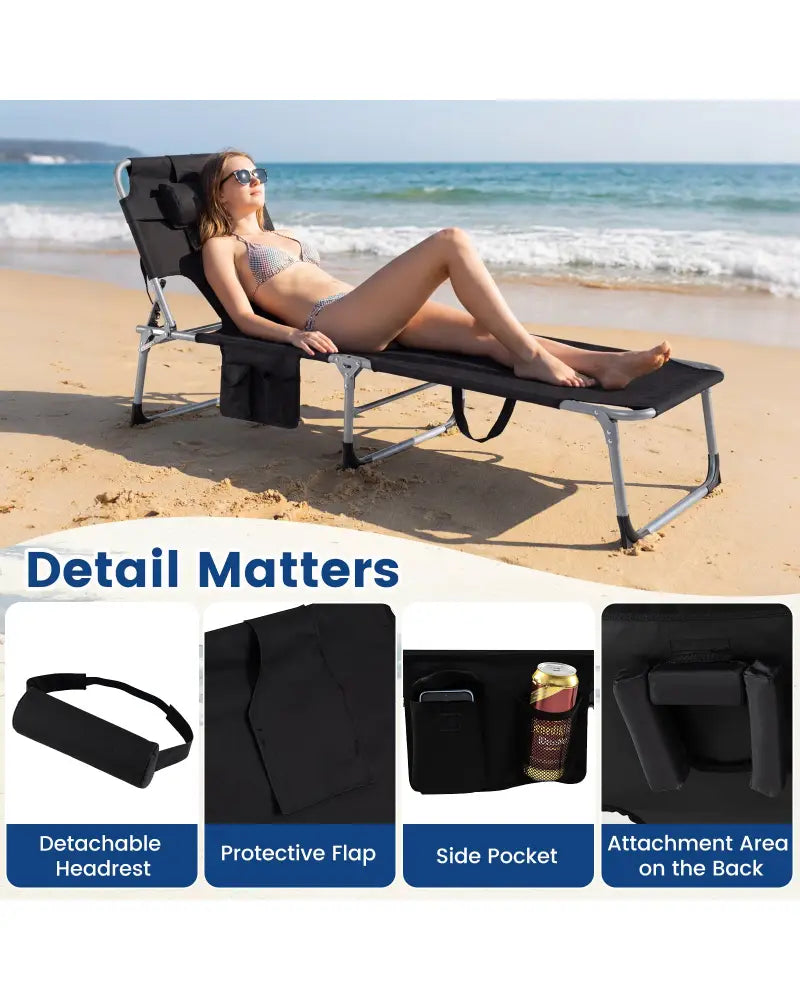 Tanning Chair with Face Arm Holes Folding Chair-Black - Black - Outdoor Chaise Lounges