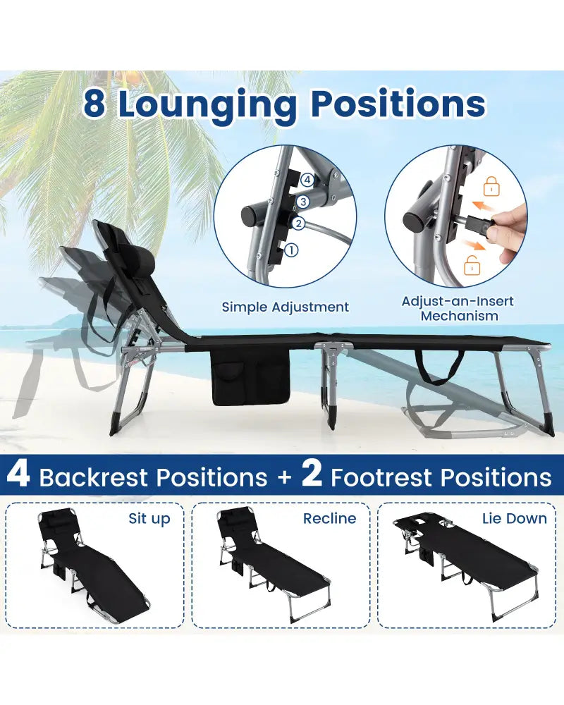 Tanning Chair with Face Arm Holes Folding Chair-Black - Black - Outdoor Chaise Lounges