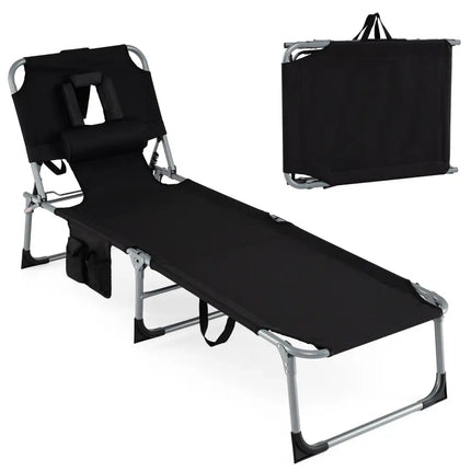 Tanning Chair with Face Arm Holes Folding Chair-Black - Black - Outdoor Chaise Lounges