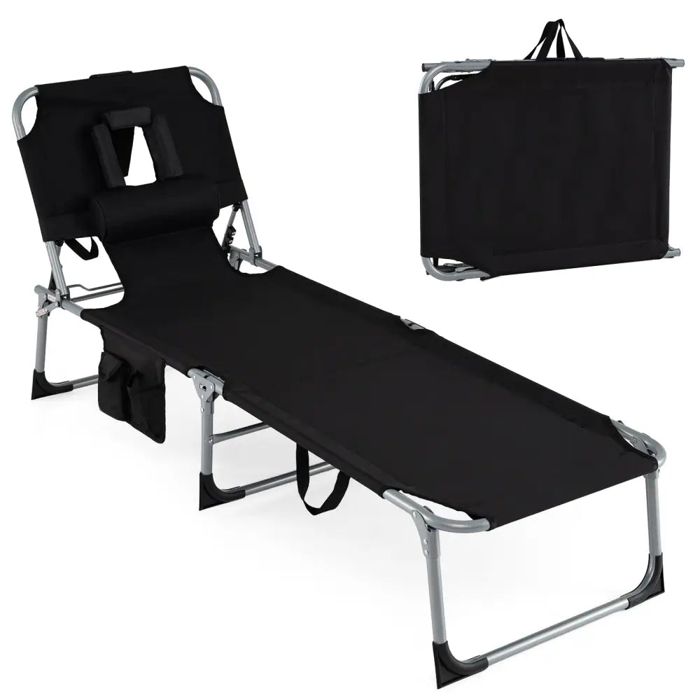 Tanning Chair with Face Arm Holes Folding Chair-Black - Black - Outdoor Chaise Lounges