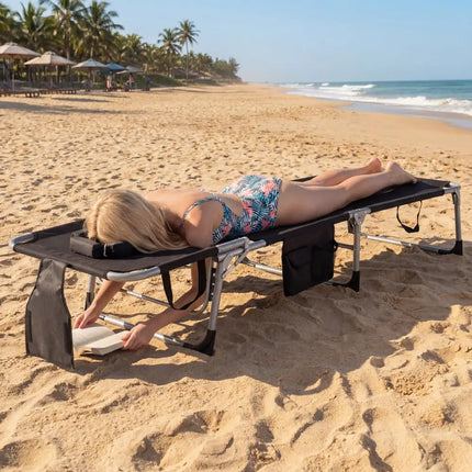 Tanning Chair with Face Arm Holes Folding Chair-Black - Black - Outdoor Chaise Lounges