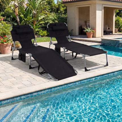Tanning Chair with Face Arm Holes Folding Chair-Black - Black - Outdoor Chaise Lounges