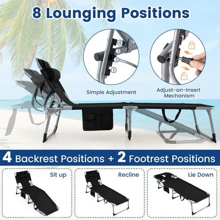 Tanning Chair with Face Arm Holes Folding Chair-Black - Black - Outdoor Chaise Lounges